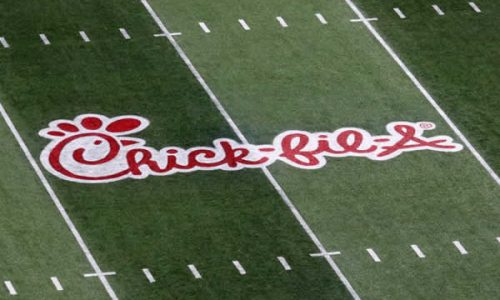Chick Fil A logo on football field