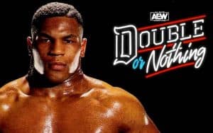 Mike Tyson next to AEW's Double or Nothing PPV logo