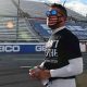 NASCAR driver Bubba Watson wearing a face mask and an I Can't Breathe t-shirt