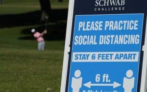 golf course sign explaining social distancing requirements at 2020 charles schwab challenge