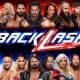 WWE wrestlers lined up next to each other above and below a Backlash logo