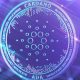 a stylistic mockup of the cardano ada token in coin form with a blue background
