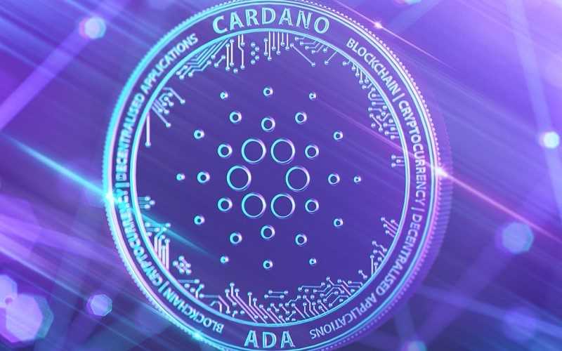 a stylistic mockup of the cardano ada token in coin form with a blue background