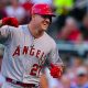 MLB baseball player Mike Trout pumping his fist in celebration