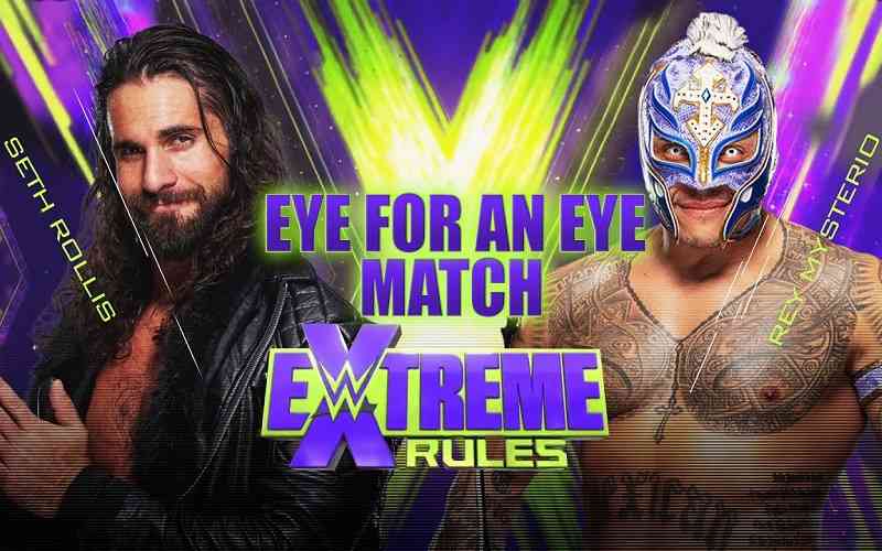 WWE extreme rules promo with Rollins on the left and Mysterio on the right