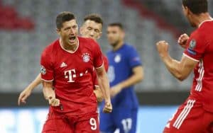 Two Bayern Munich soccer players celebrating