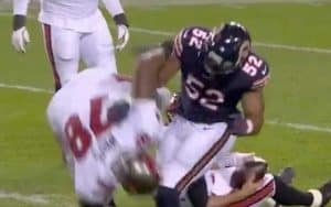 Khalil Mack flipping a Tampa Bay offensive lineman