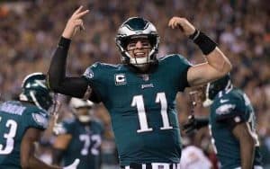 Carson Wentz of the Eagles celebrating
