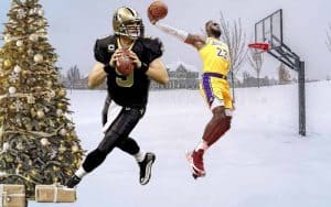 Drew Brews and LeBron James playing sports in the snow