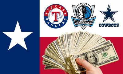 Texas Flag with sports betting alliance member logos for Cowboys Mavericks Rangers