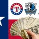 Texas Flag with sports betting alliance member logos for Cowboys Mavericks Rangers