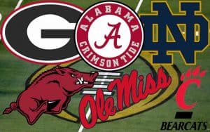 college football betting on the Crimson Tide Bulldogs Razorbacks Fighting Irish Bearcats Rebels