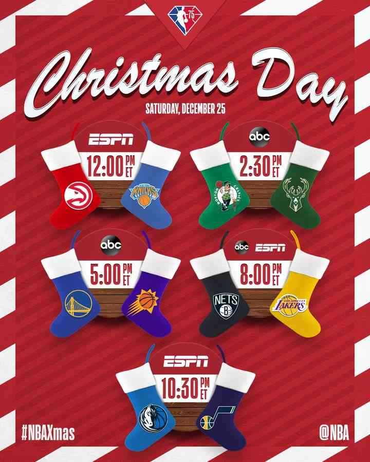 schedule of NBA games that will occur on Christmas Day in 2021