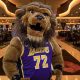 image of Los Angeles Lakers mascot in a California casino getting ready to bet on sports if it becomes legal