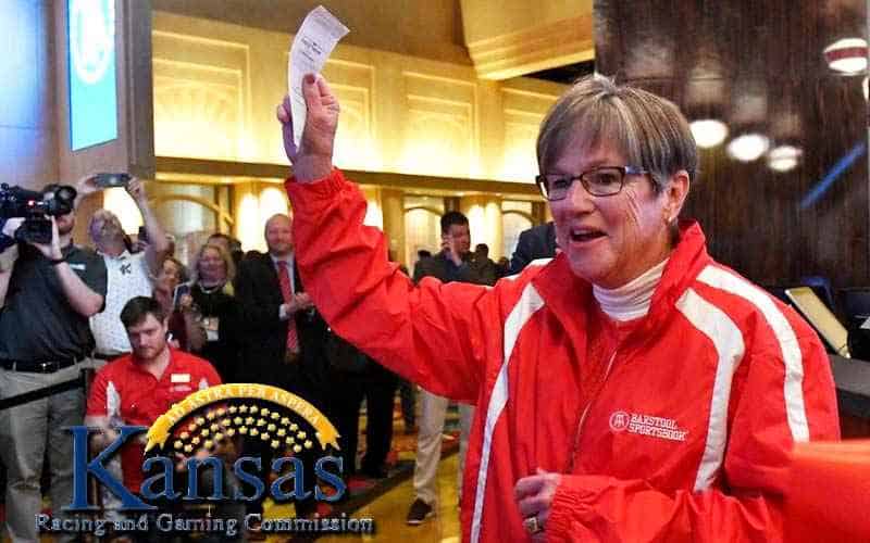 Gov. Laura Kelly placed the first bet, marking the beginning of legal online sports betting in Kansas.