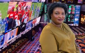 Stecey Abrams standing in a legal sportsbook in Georgia
