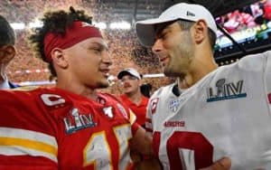 Patrick Mahomes of the Kansas City Chiefs and Jimmy Garoppolo of the San Francisco 49ers