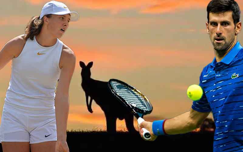 Iga Swiatek and Novak Djokovic playing tennis in Australia