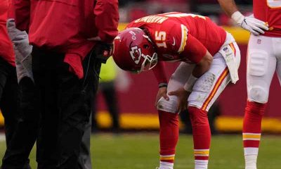 Kansas City Chiefs QB Patrick Mahomes after injuring his ankle against the Bills