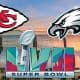 Kansas City Chiefs Philadelphia Eagles Super Bowl LVII Logos over State Farm Stadium