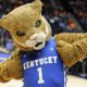 Kentucky Wildcats mascot celebrating the potential of legal sports betting in KY