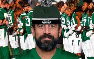 Aaron Rodgers in a Jets uniform