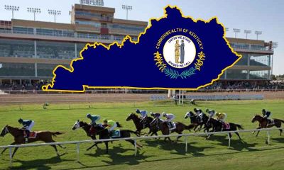 Kentucky horse race track with state map