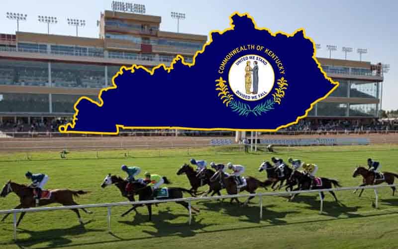 Kentucky horse race track with state map