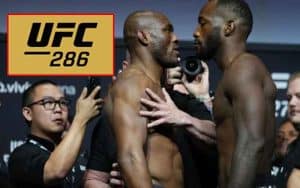 Kamaru Usman and Leon Edwards facing off prior to UFC 286