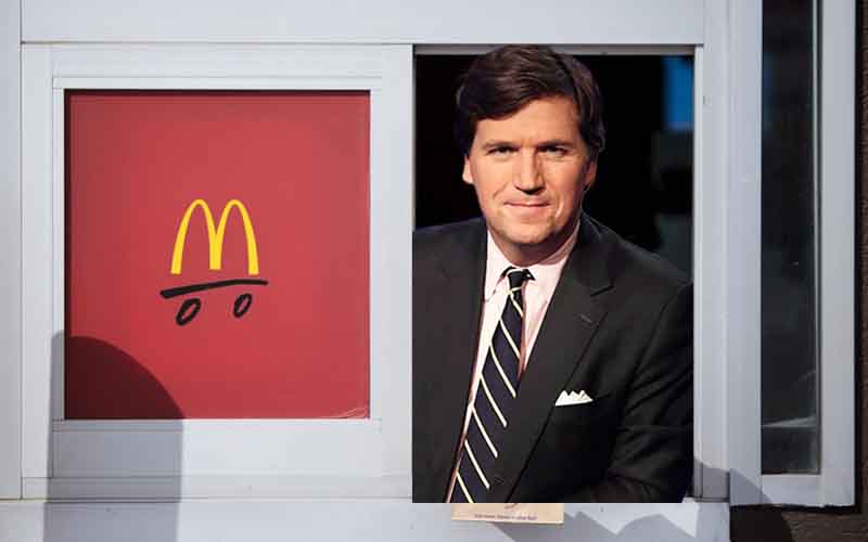 Tucker Carlson taking an order at McDonalds