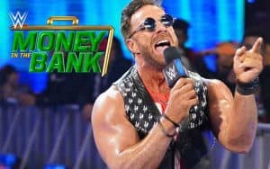 LA Knight next to a WWE Money in the Bank logo