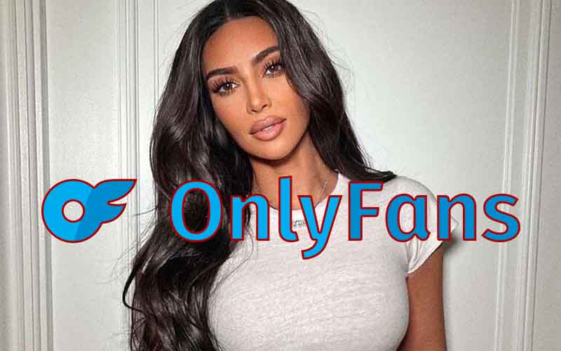 Kim Kardashian behind an OnlyFans logo