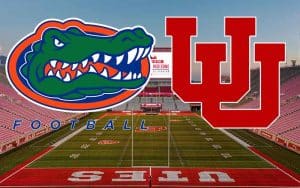 UF and Utah logos over Rice-Eccles Stadium