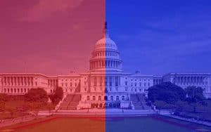 The US Congress divided between red and blue halves