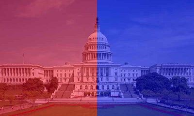The US Congress divided between red and blue halves