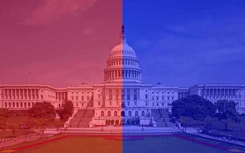 The US Congress divided between red and blue halves