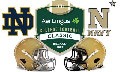 a promo for the 2023 Notre Dame vs. Navy game in Ireland