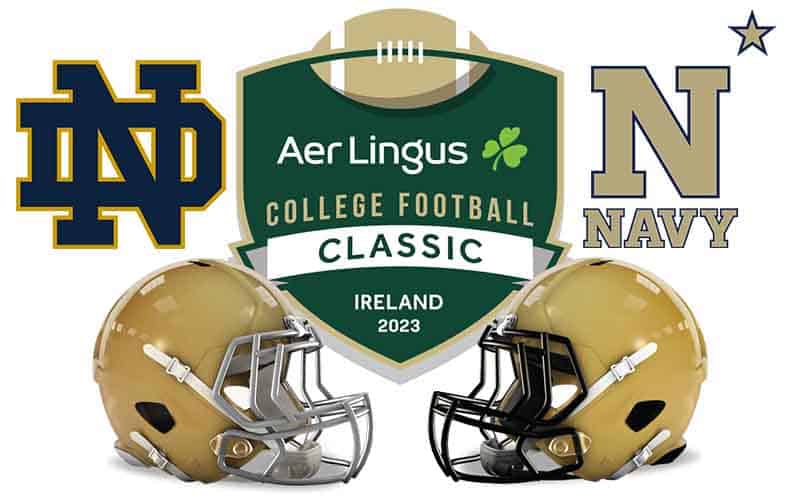a promo for the 2023 Notre Dame vs. Navy game in Ireland