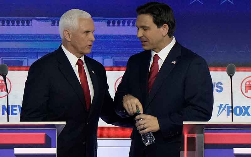 Mike Pence and Ron DeSantis on the debate stage