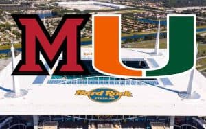 Miami of Ohio and University of Miami logos over Hard Rock Stadium