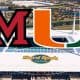 Miami of Ohio and University of Miami logos over Hard Rock Stadium