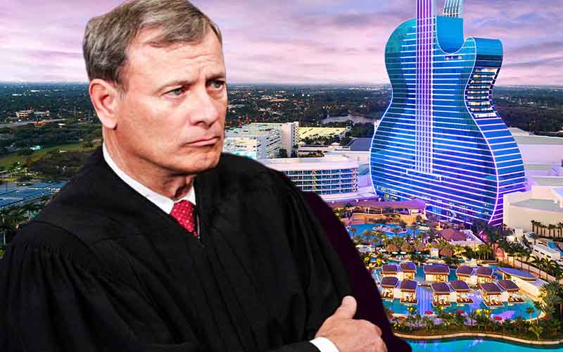 Supreme Court Justice John Roberts looking at the Seminole Hard Rock Casino in Hollywood