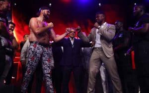 Fury vs Ngannou facing off at a press conference