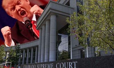 Donald Trump angrily pounding his fists on the CO Supreme Court