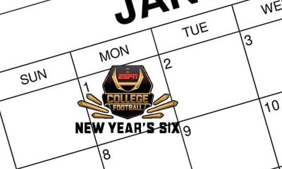 A January 2024 calendar with a New Year's Six Bowl Games logo on the 1st