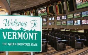 a Welcome to Vermont sign in a sportsbook