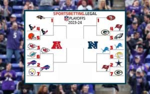 an NFL Playoffs bracket in front of cheering Ravens fans