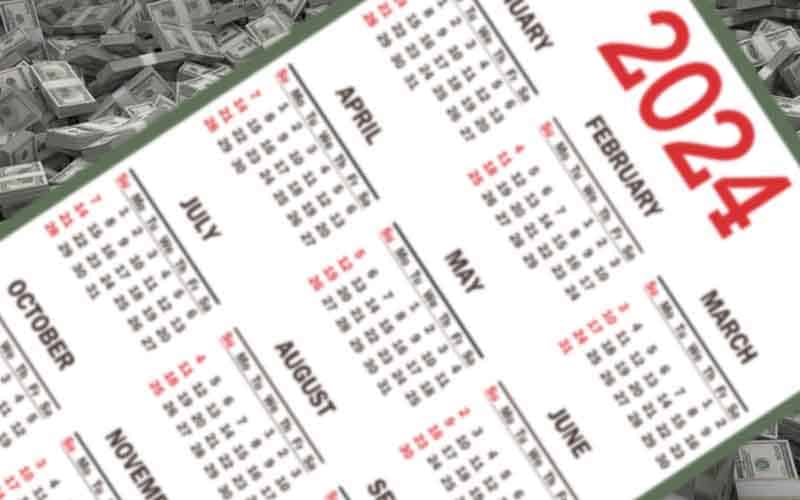 a 2024 calendar above a pile of money