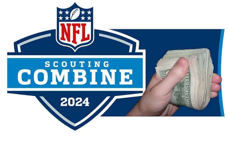 2024 NFL Combine logo with a fist full of cash next to it
