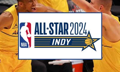 NBA All Star 2024 Indianapolis promo with players in the background